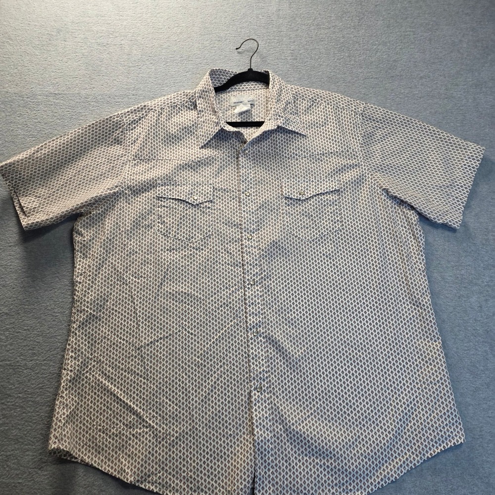 Wrangler‎ Wrancher Mens XXL White Brown Geometric Western Snap Shirt MTW1478